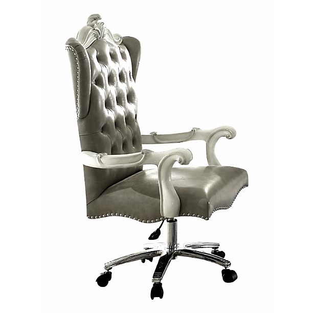 28" X 28" X 48" Silver Faux Leather Upholstery Finish Antique Platinum Executive Chair with Swivel and Lift - 347524. Picture 5