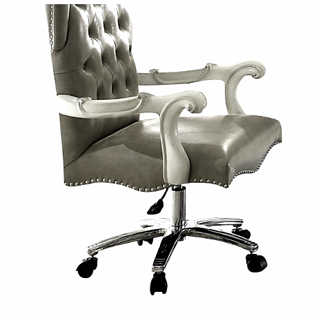28" X 28" X 48" Silver Faux Leather Upholstery Finish Antique Platinum Executive Chair with Swivel and Lift - 347524. Picture 6