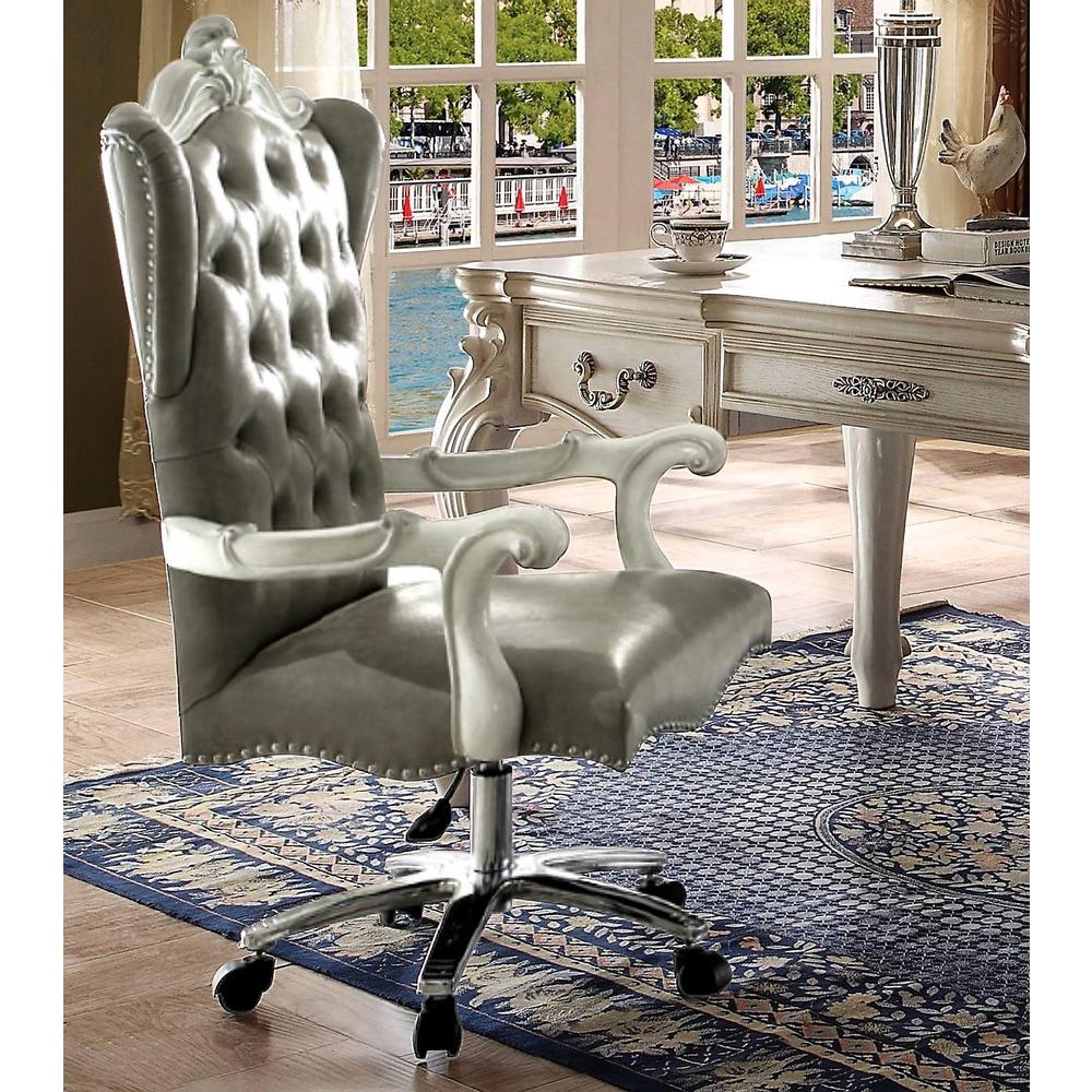 28" X 28" X 48" Silver Faux Leather Upholstery Finish Antique Platinum Executive Chair with Swivel and Lift - 347524. Picture 7
