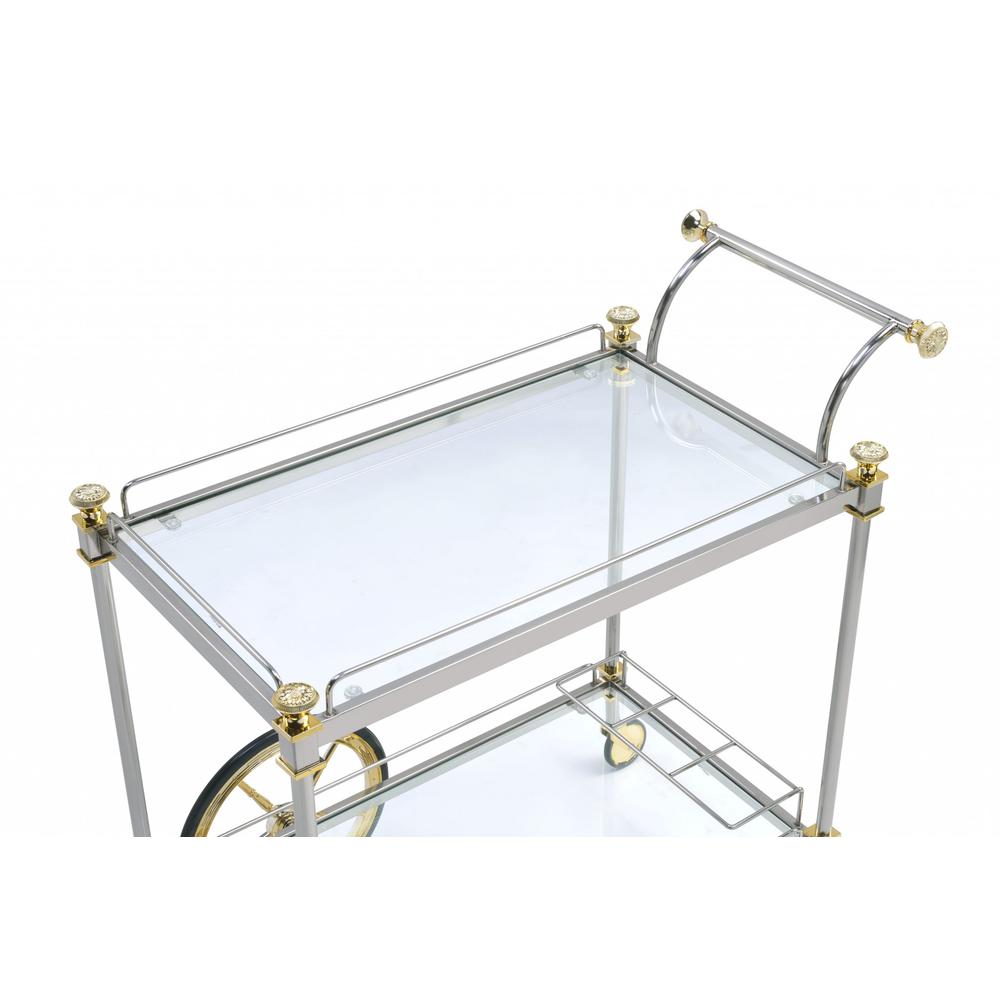 20" X 31" X 31" Silver Gold Clear Glass Metal Casters Serving Cart - 347564. Picture 5
