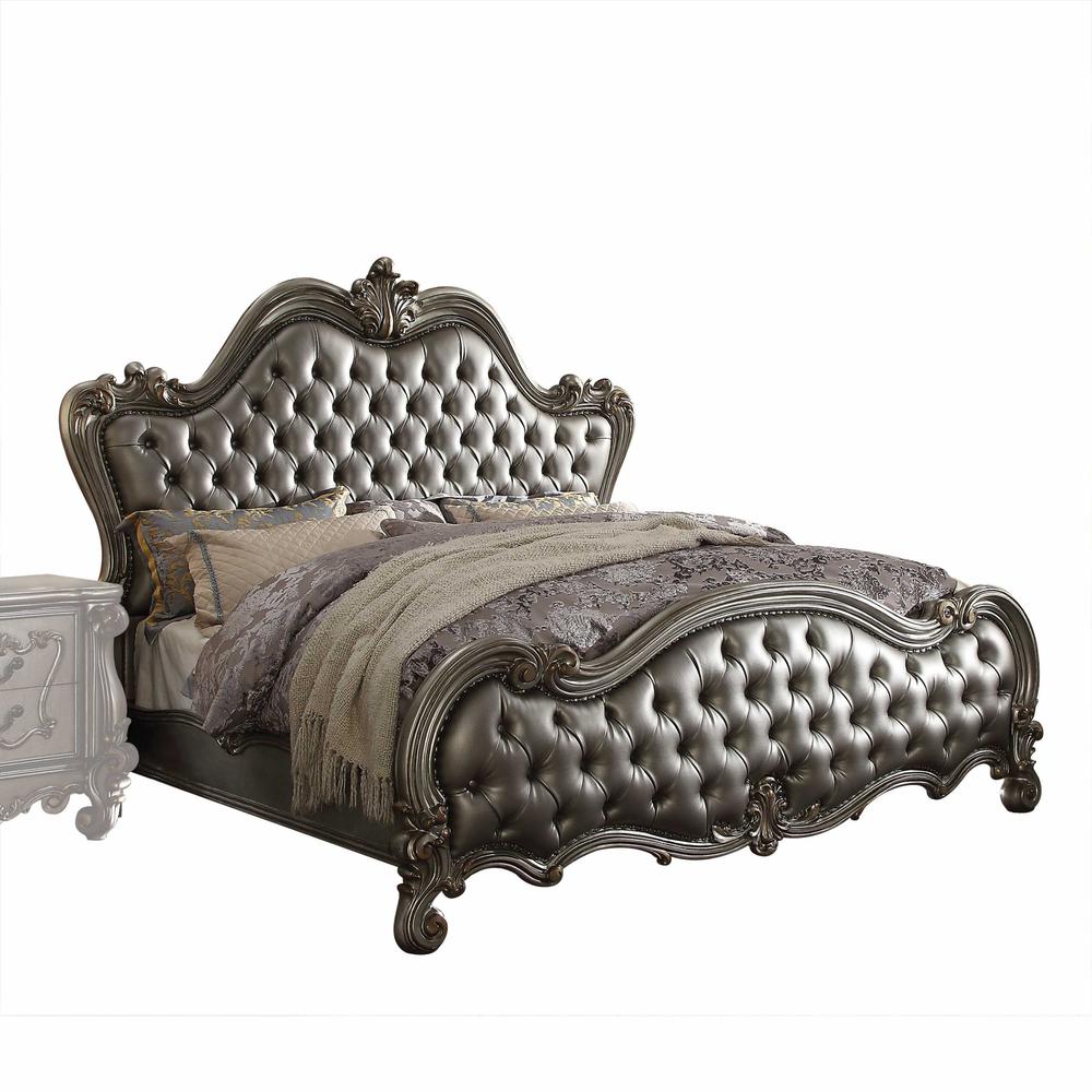 91" X 92" X 75" Silver PU Antique Platinum Upholstery Poly Resin Eastern King Bed - 348198. Picture 3