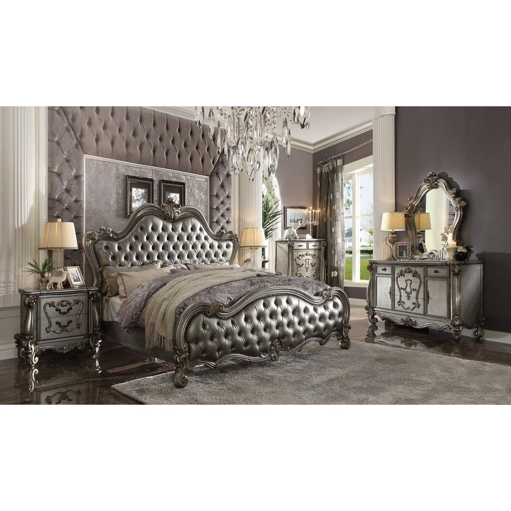 91" X 92" X 75" Silver PU Antique Platinum Upholstery Poly Resin Eastern King Bed - 348198. Picture 4