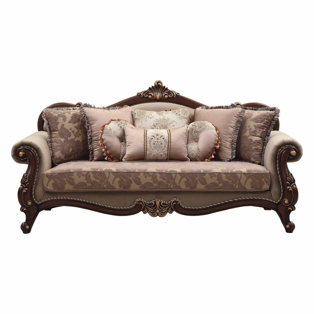 38" X 88" X 45" Fabric Walnut Upholstery Wood Leg/Trim Sofa w/8 Pillows - 348219. Picture 3
