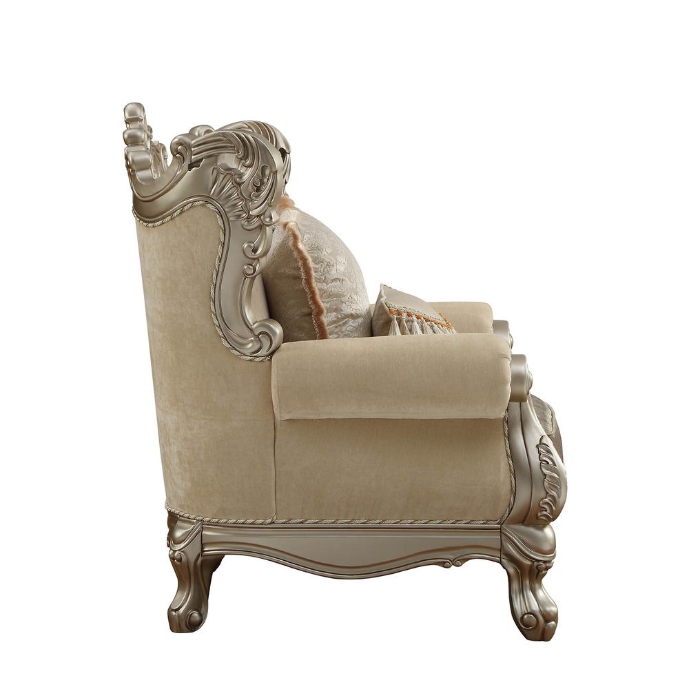44" X 47" X 50" Upholstery Wood Leg/Trim Chair & 2 Pillows Fabric & Champagne - 348224. Picture 6