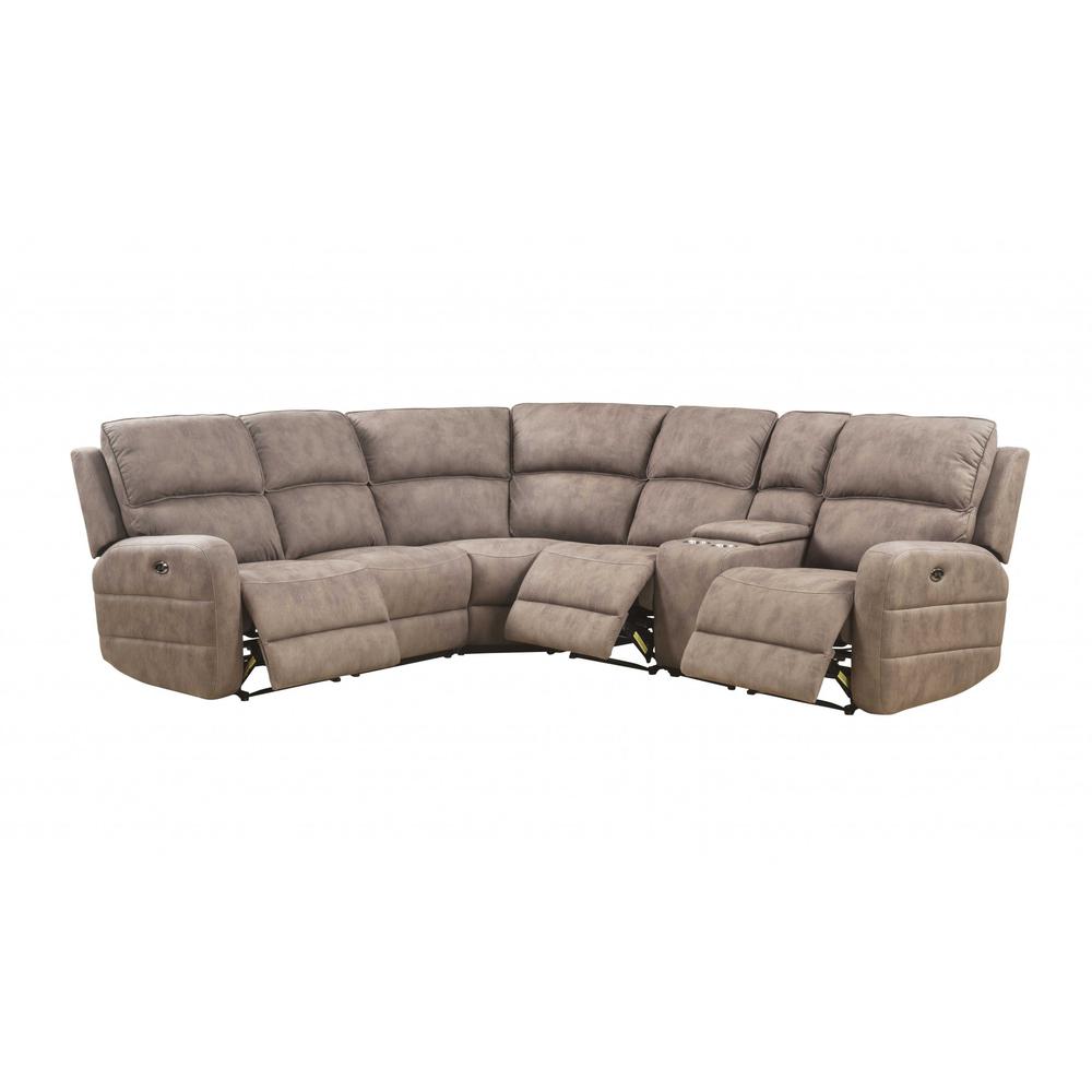 101" X 86" X 40" Mocha Nubuck Upholstery Metal Reclining Mechanism Sectional Sofa (Power Motion & USB) - 348639. Picture 4