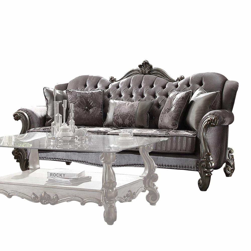 45" X 92" X 47" Velvet Antique Platinum Upholstery Poly Resin Sofa w/5 Pillows - 348645. Picture 3