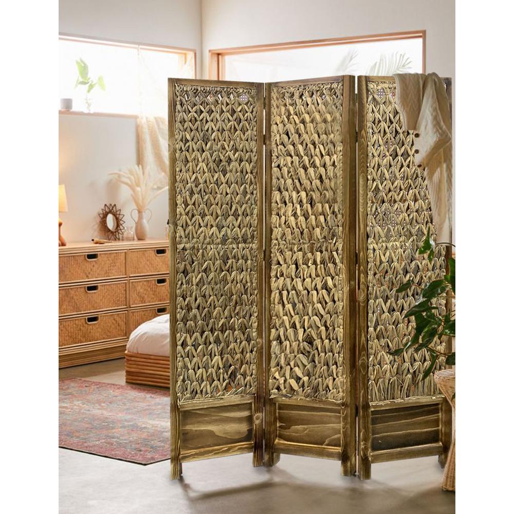 Casual Wood and Seagrass 3 Panel Room Divider Screen - 348673. Picture 4
