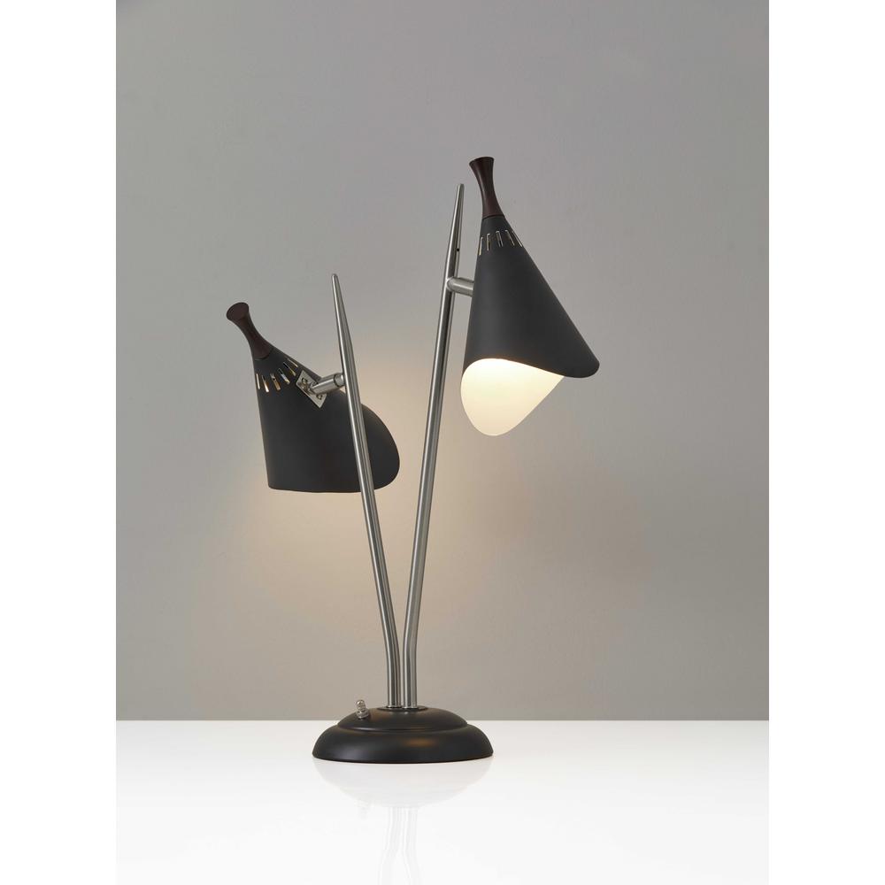 Matte Black Metal Two Light Desk Lamp Smart Outlet Compatible - 372550. Picture 7