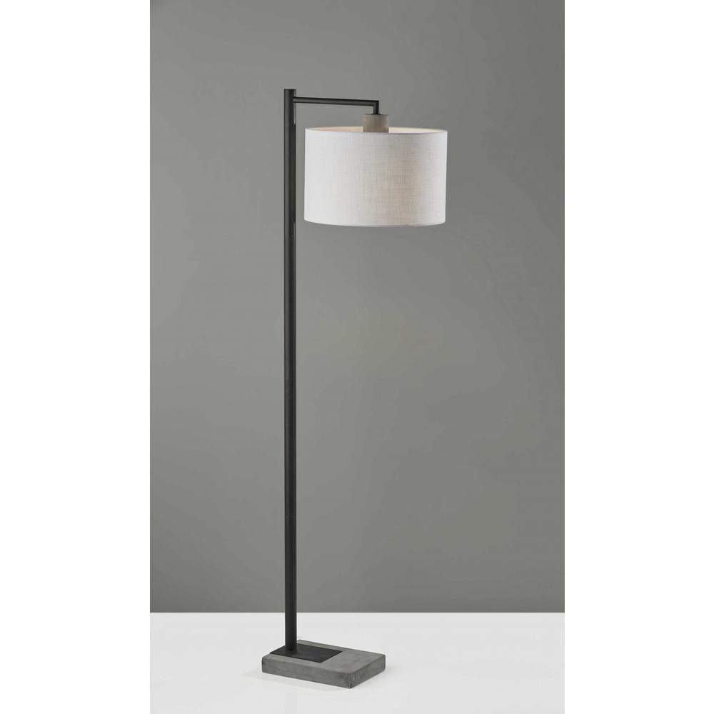 Black Metal Floor Lamp with Cement Accent Base. Picture 3