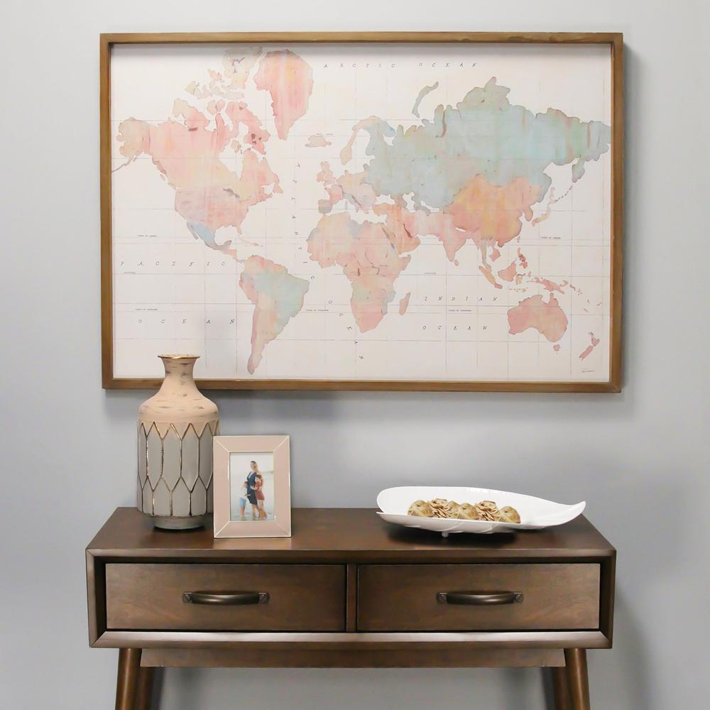 Watercolor World Map Wood Framed Wall Art - 373216. Picture 7