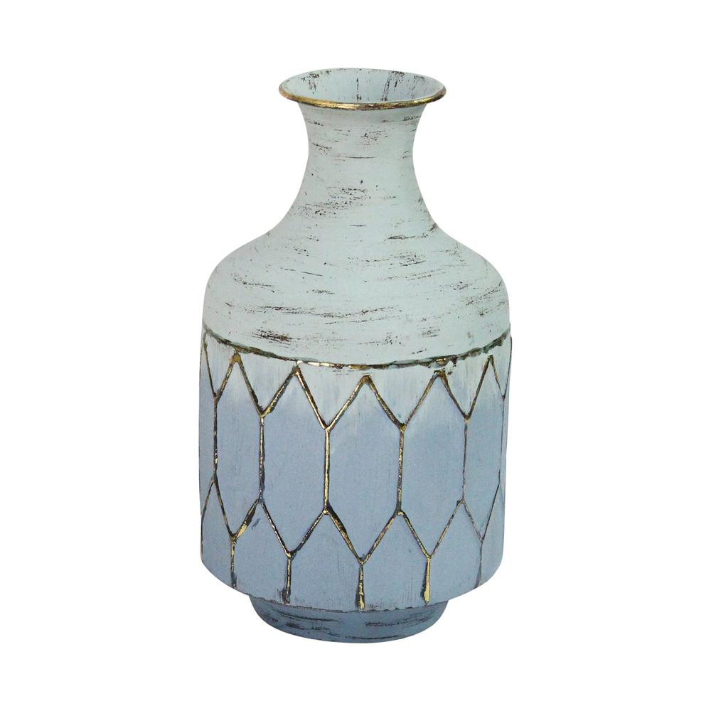 Bohemian Blue Distressed Metal Table Vase - 373220. Picture 6