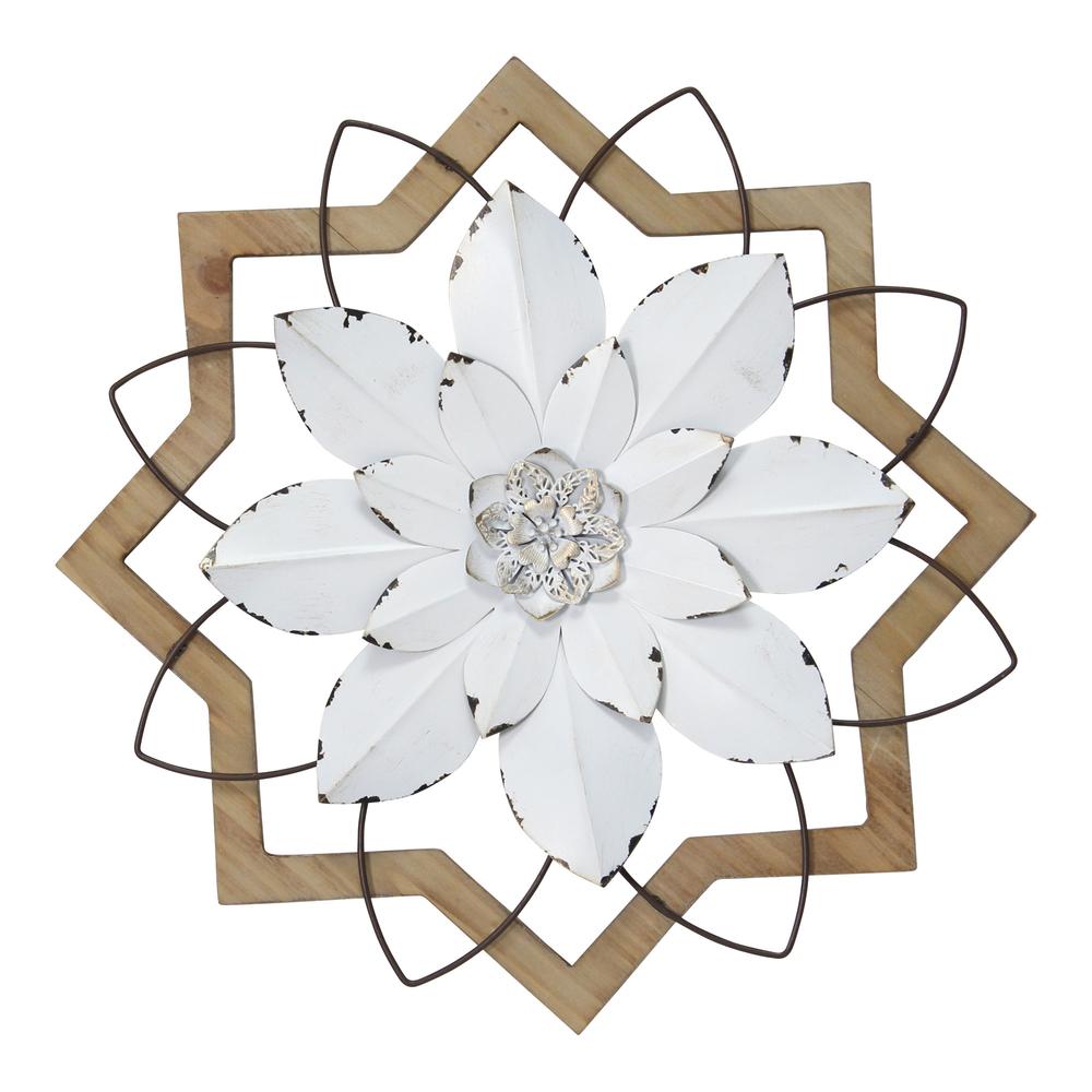 Metal White Flower & Wood Frame Wall Art - 373395. Picture 7