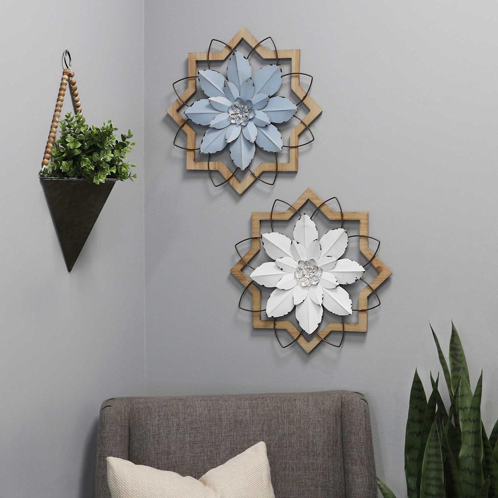 Metal White Flower & Wood Frame Wall Art - 373395. Picture 8