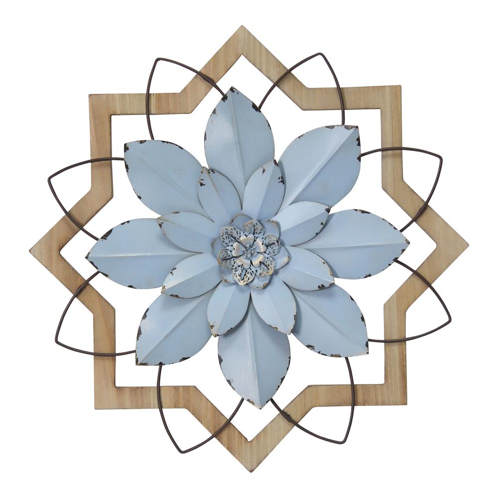Light Blue Flower Metal and Wood Framed Wall Art - 373396. Picture 7