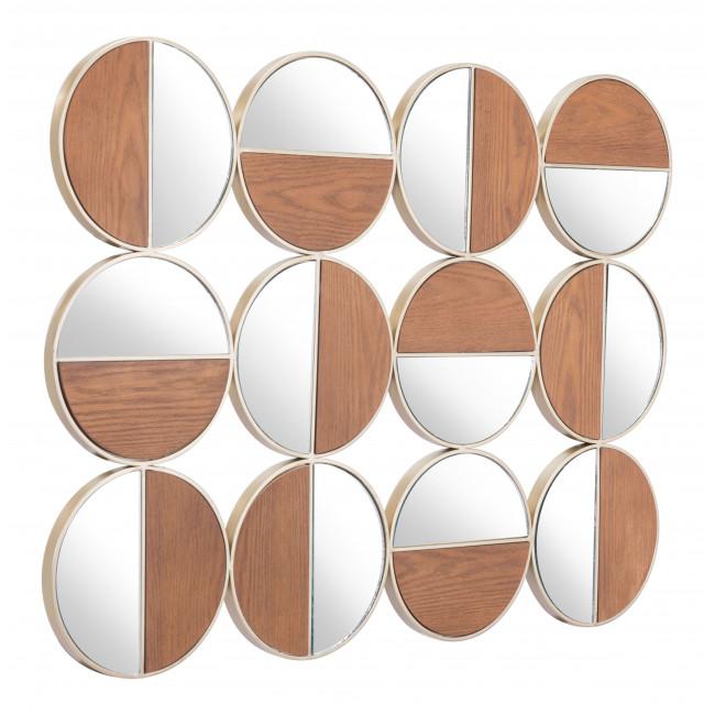 Set of 12 Round Gold and Walnut Finish Wall  Mirrors - 385469. Picture 8