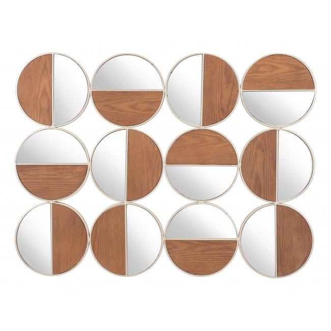 Set of 12 Round Gold and Walnut Finish Wall  Mirrors - 385469. Picture 9