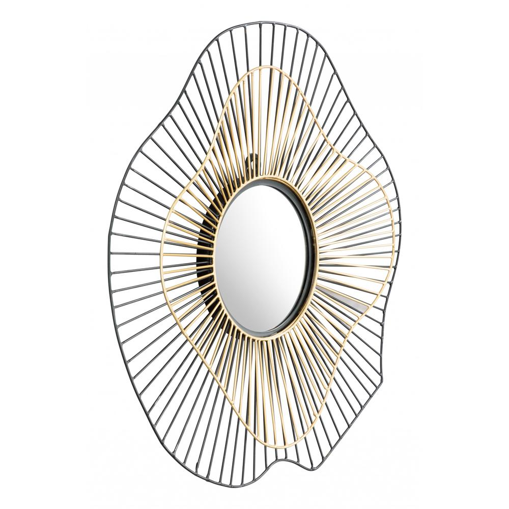 Black and Gold Contemporary Round Mirror Black & Gold. Picture 6