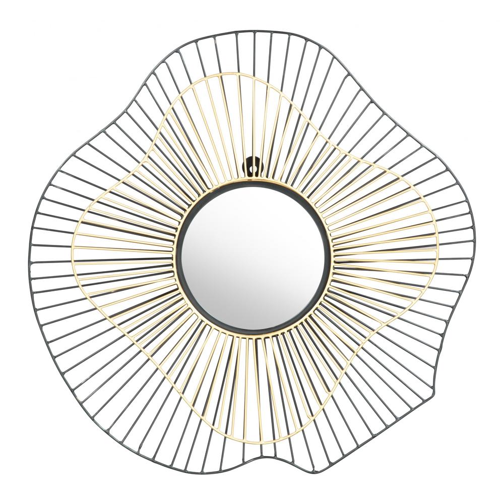 Black and Gold Contemporary Round Mirror Black & Gold. Picture 7