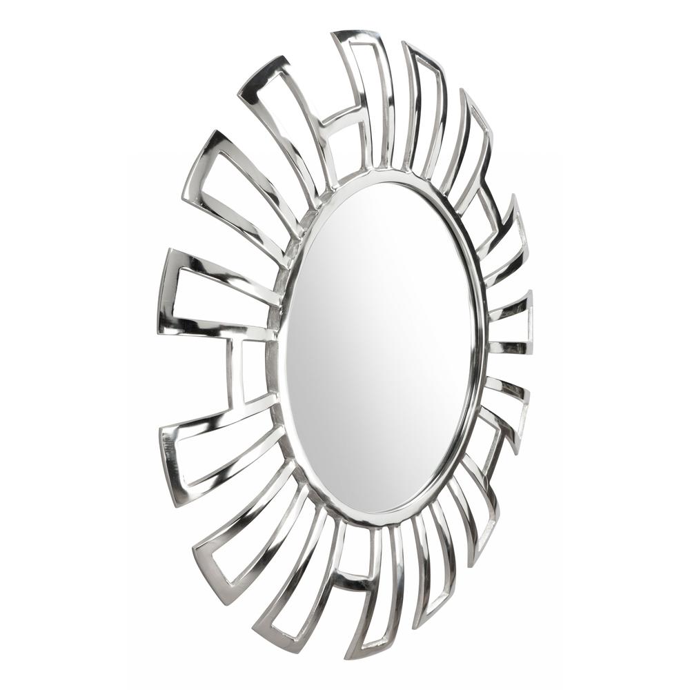 Silver Geometric Design Round Mirror Silver. Picture 7