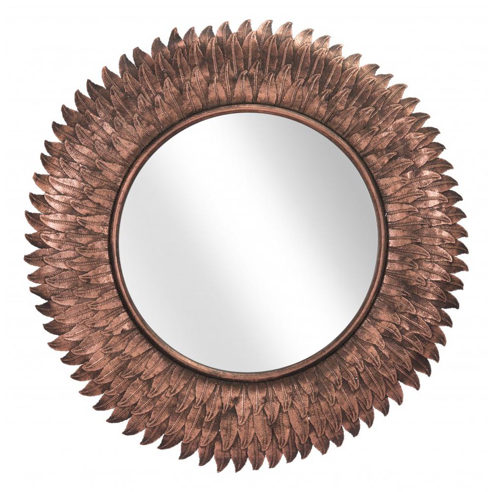 Bronze Leaf Round Mirror Copper. Picture 8
