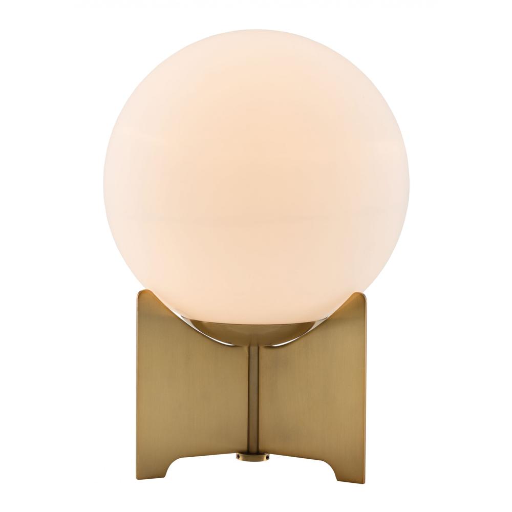 Brass Globe Table or Desk Lamp White & Brushed Brass. Picture 7