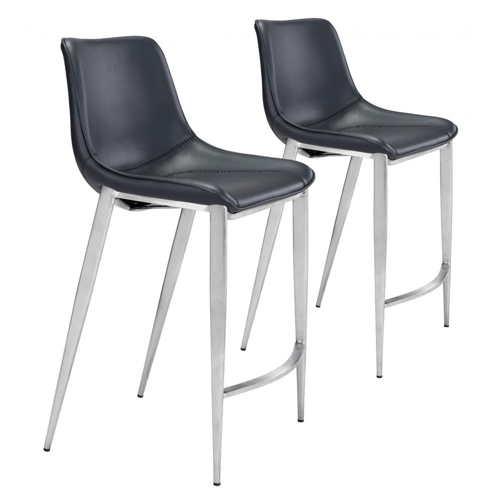 Magnus Counter Chair (Set of 2) Black & Silver Black & Silver. Picture 9