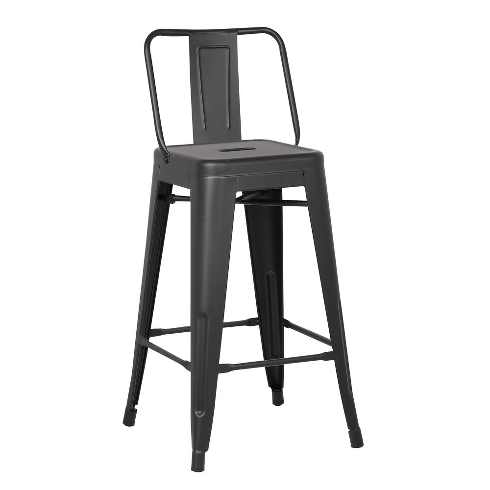 30" Matte Black Metal Barstool with Back In A Set of 2 - 248139. The main picture.