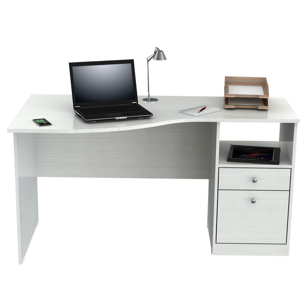 White Finish Wood Curved Top Writing Desk. Picture 2