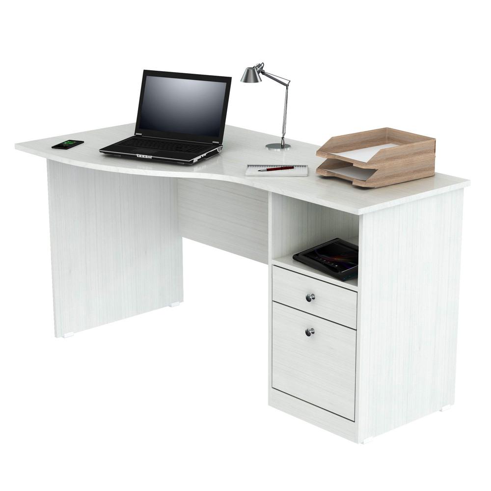 White Finish Wood Curved Top Writing Desk. Picture 4