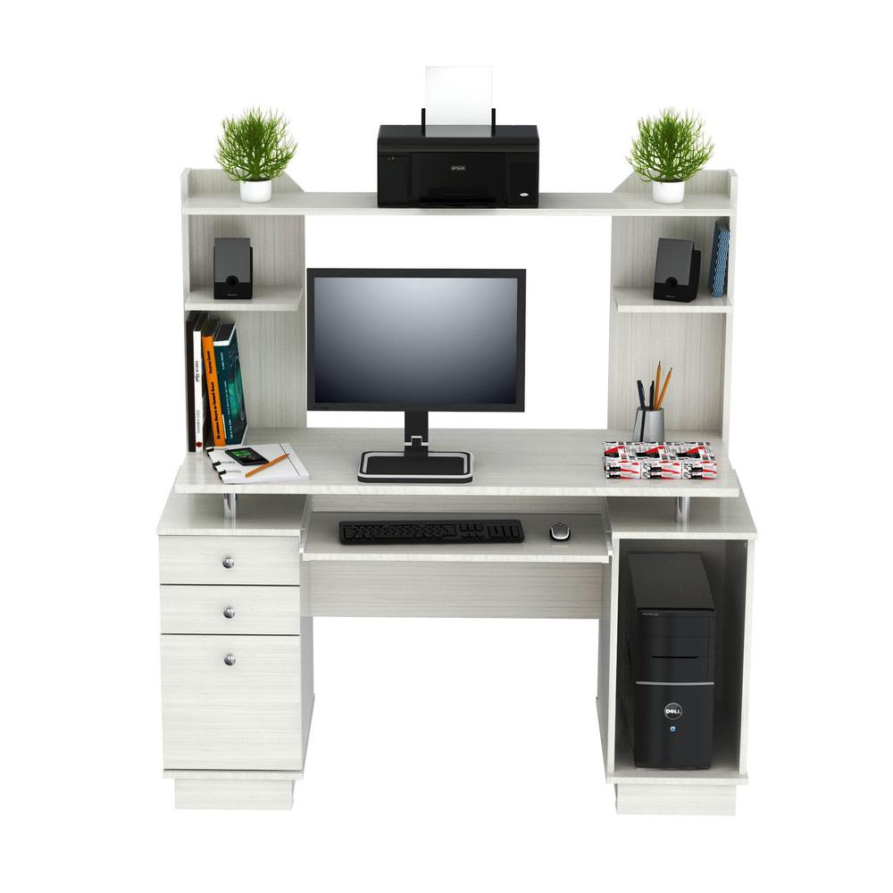 White Finish Wood Computer Desk with Hutch - 249812. Picture 1