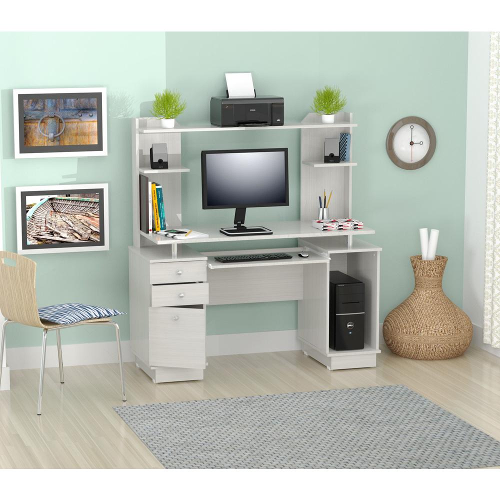 White Finish Wood Computer Desk with Hutch - 249812. Picture 4