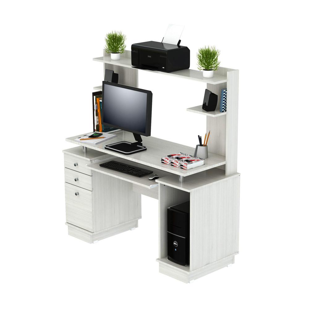 White Finish Wood Computer Desk with Hutch - 249812. Picture 5