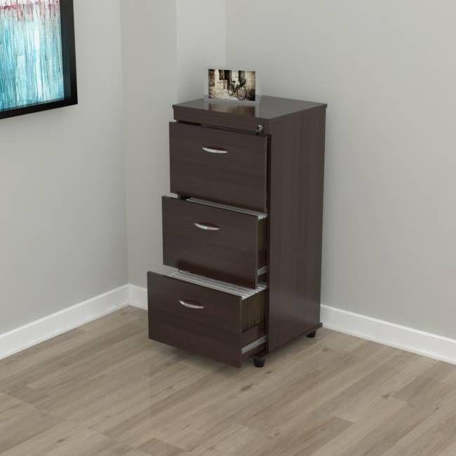 Espresso Wood Three Drawer filing Cabinet. Picture 4