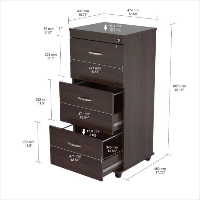 Espresso Wood Three Drawer filing Cabinet. Picture 5