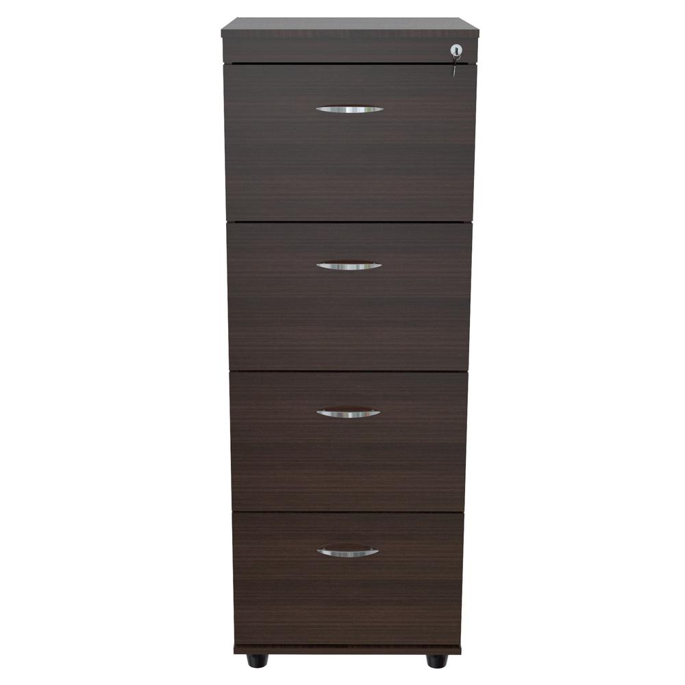 Espresso Wood Finish Four Large Drawer Filing Cabinet. Picture 2