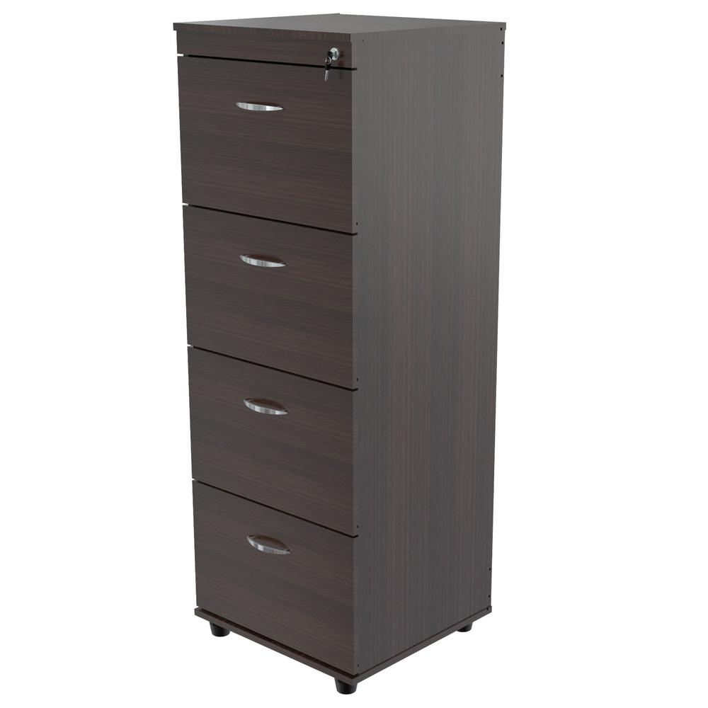 Espresso Wood Finish Four Large Drawer Filing Cabinet. Picture 3