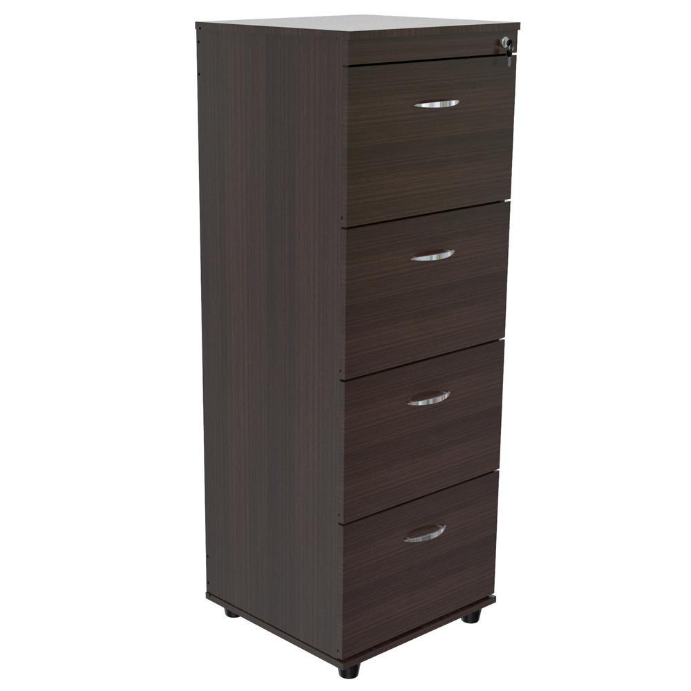Espresso Wood Finish Four Large Drawer Filing Cabinet. Picture 4
