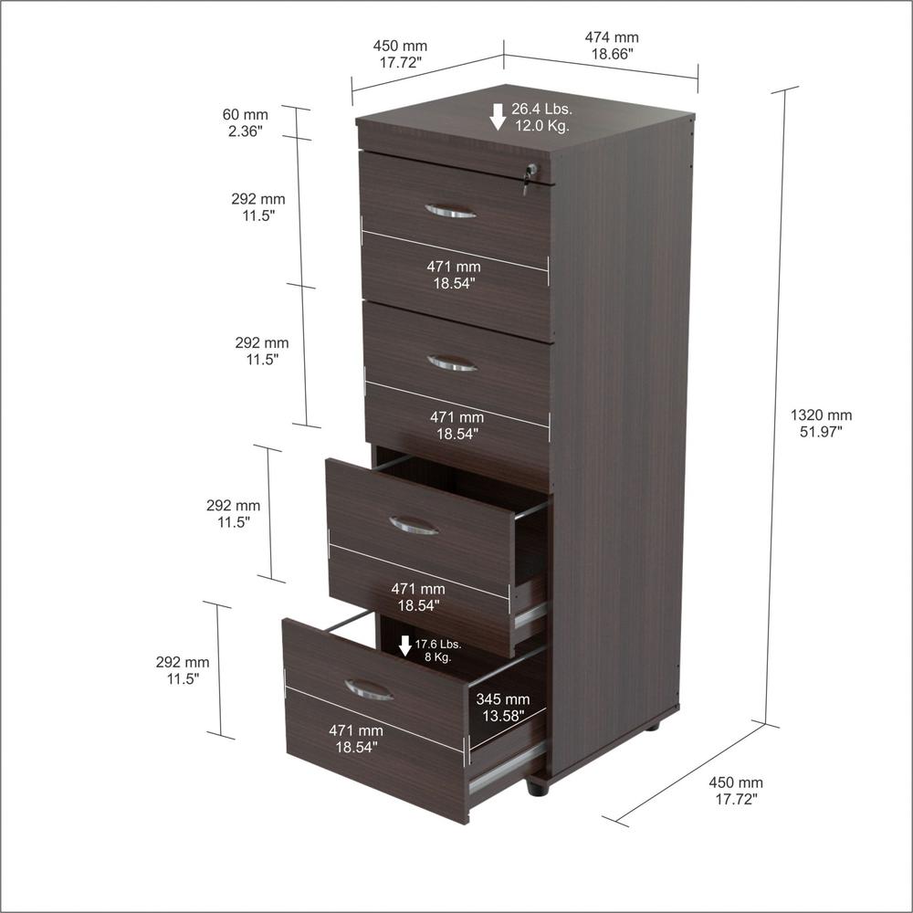 Espresso Wood Finish Four Large Drawer Filing Cabinet. Picture 5