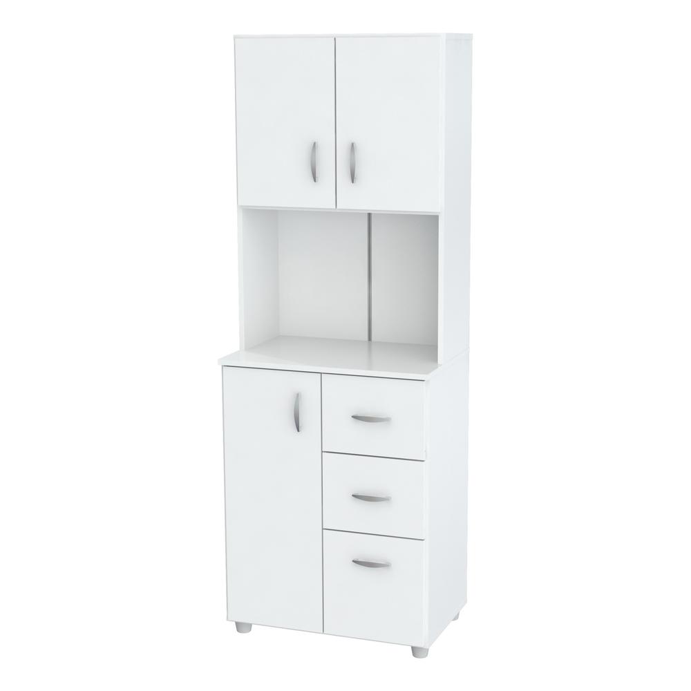 White Finish Wood High Low Full Size Microwave Cabinet - 249841. Picture 1