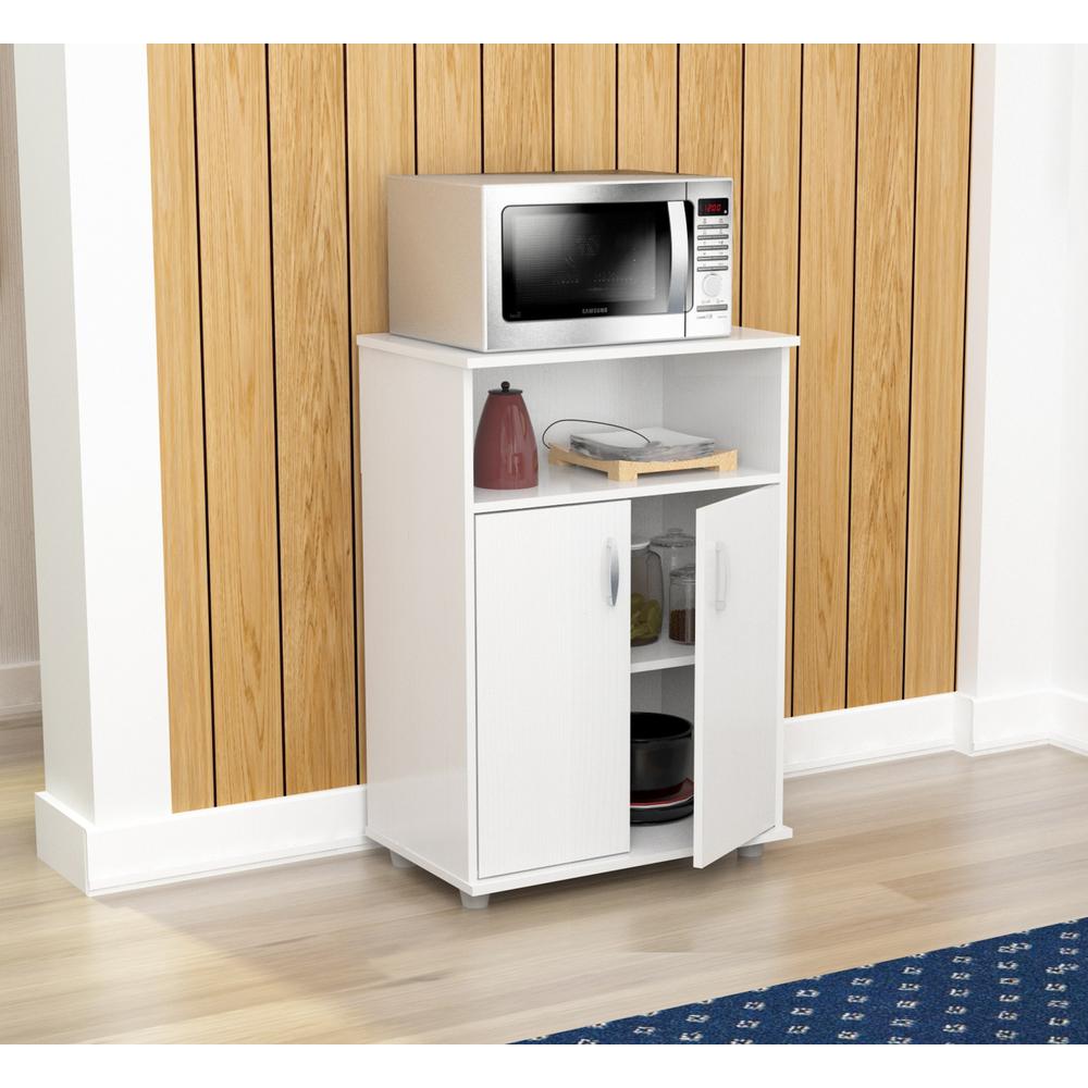 White Finish Wood Microwave Cart with Cabinet - 249842. Picture 1