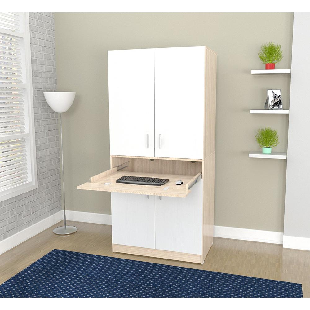 White and Natural Finish Wood Computer Hutch Desk - 249843. Picture 6