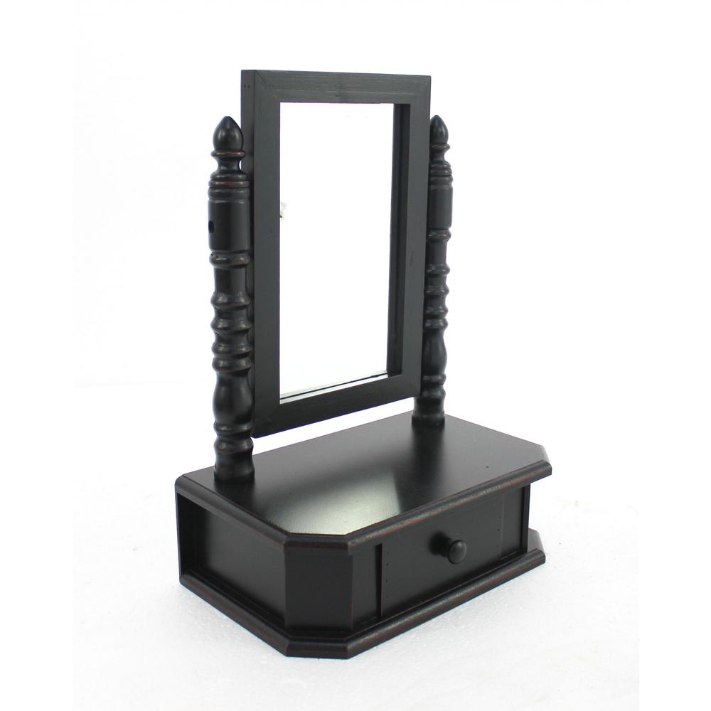 8.5" x 14" x 20" Black Traditional Drawer  Table Mirror. Picture 3