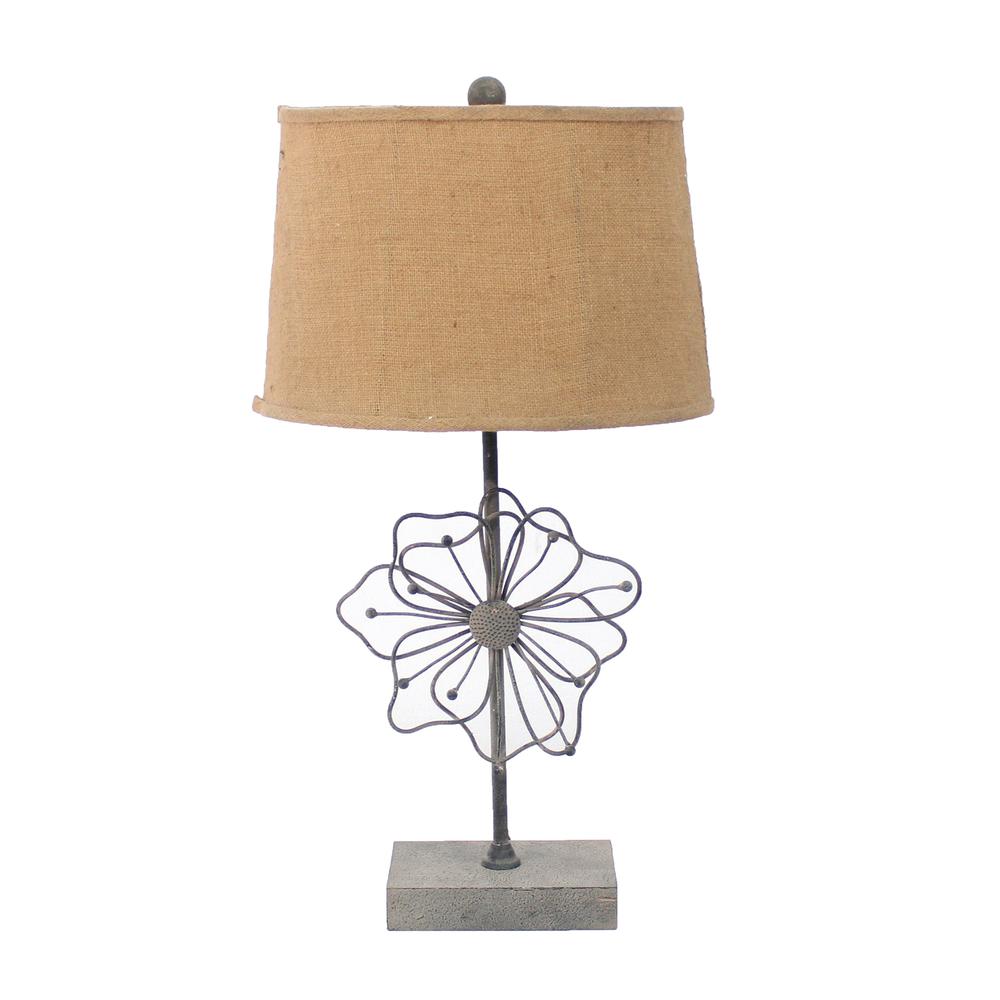 11" x 15" x 27.75" Tan, Country Cottage with Blooming Flower Pedestal - Table Lamp - 274463. Picture 1