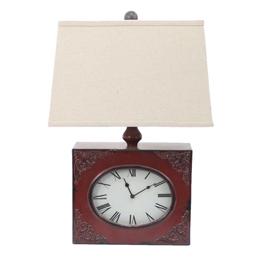 7" x 7" x 22" Red, Vintage, Metal Clock Base - Table Lamp - 274469. Picture 1
