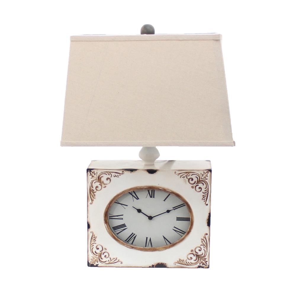7" x 7" x 22" White, Vintage, Metal Clock Base - Table Lamp - 274471. Picture 1