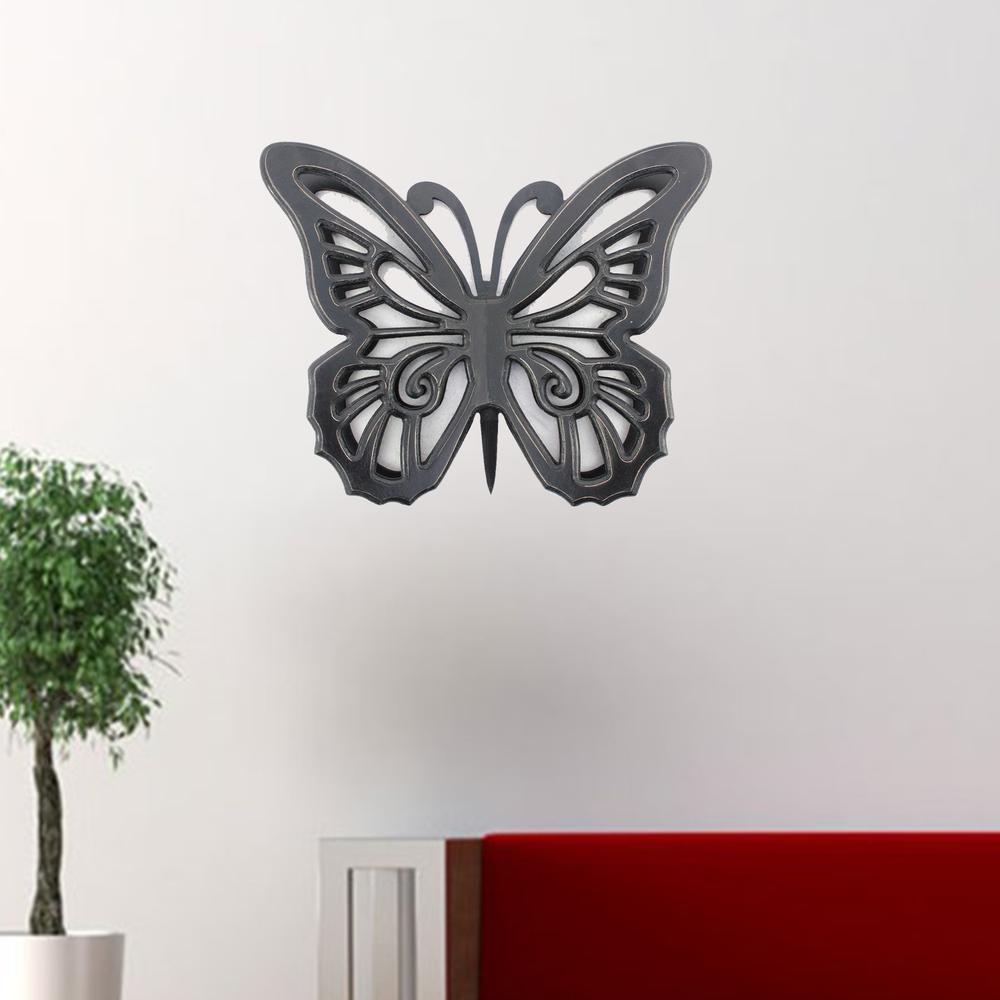 18.5" x 23.25" x 4.25" Black Rustic Butterfly Wooden  Wall Decor - 274489. Picture 2