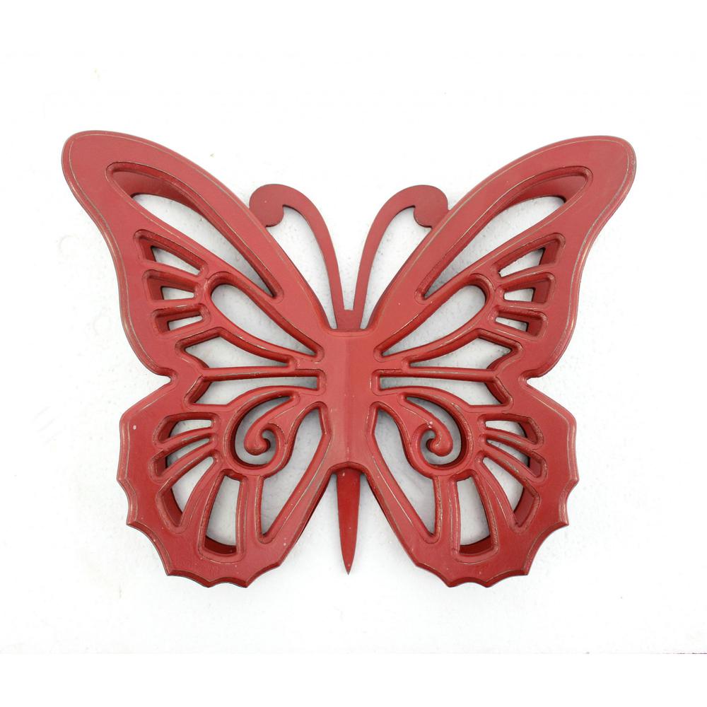 18.5" x 23" x 4" Red Rustic Butterfly Wooden  Wall Decor - 274491. Picture 1
