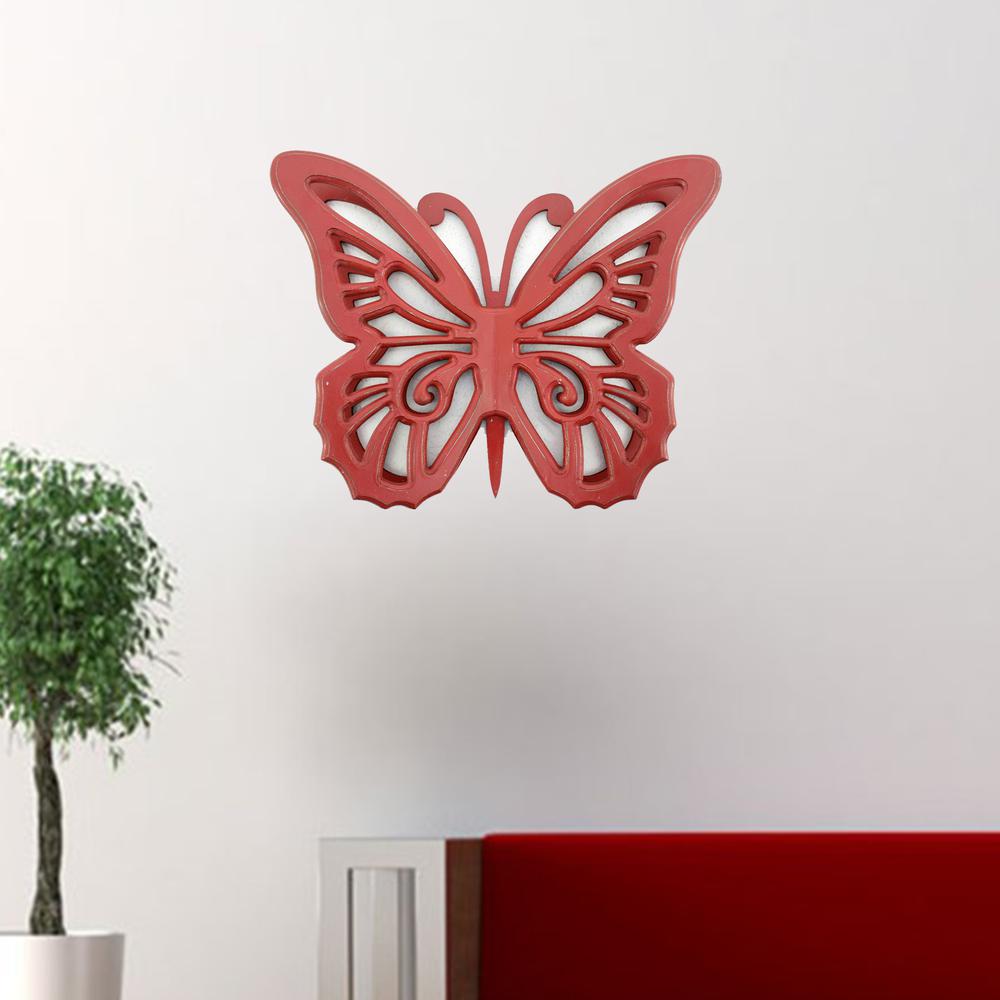 18.5" x 23" x 4" Red Rustic Butterfly Wooden  Wall Decor - 274491. Picture 2