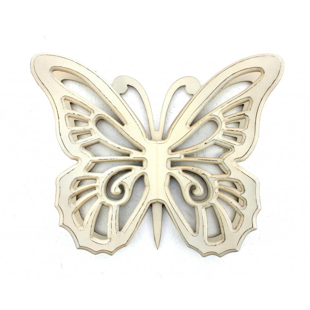 18.5" x 23" x 4" Light Yellow Rustic Butterfly Wooden  Wall Decor - 274492. Picture 1