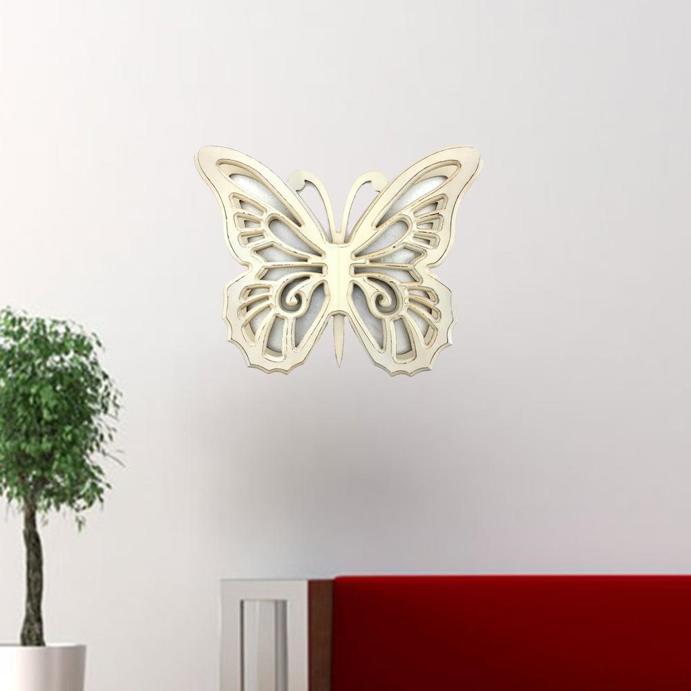 18.5" x 23" x 4" Light Yellow Rustic Butterfly Wooden  Wall Decor - 274492. Picture 2